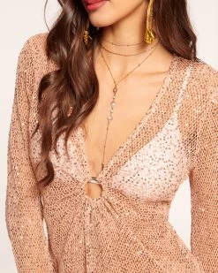 Cassie Crochet Coverup Dress -Urban Chic Shop coverups 2023 may 1 C0522316 CASSIEDRESS ROSEGOLDMESHSEQUINSKNIT 03
