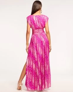 Julianna Plunging Maxi Dress -Urban Chic Shop evening 2023 august 1 e08233001 juliannagown electricpinkmetallicjacquard 04