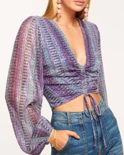 Georgia Ruched Top -Urban Chic Shop rtw 2023 july 3 A07232010 GEORGIA CABANA BLUE COMBO WAIKIKI KNIT 02