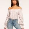 Camila Off-The-Shoulder Top -Urban Chic Shop rtw 2023 june 2 A06232006 CAMILA FLAX PRINTED SEQUIN EYELET 01