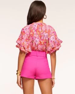 Eugenia Puff Sleeve Blouse -Urban Chic Shop rtw 2023 june 2 A06232010 PRINTED EUGENIA PARADISE PINK RETRO FLORAL 03