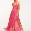 Athena Halter Maxi Dress 1 Athena Halter Maxi Dress -Urban Chic Shop rtw 2023 june 2 A06233012 ATHENA DRESS PARADISE PINK LUREX DIAGONAL IKAT PRINT 02